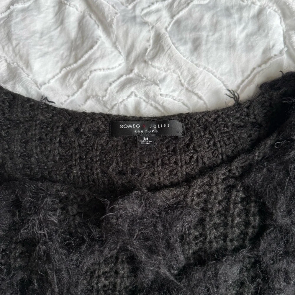 Romeo and Juliet Couture Women's Black Fuzzy Sweater - Picture 3 of 11